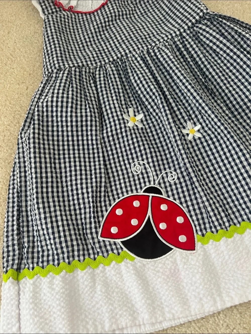Girls 4T / 4 seersucker casual sundress ladybug collar dress